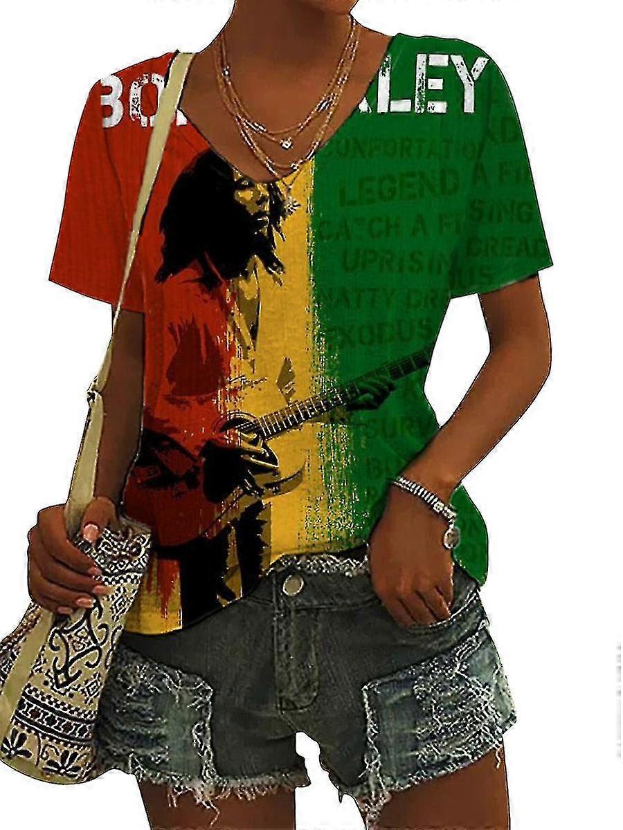 Women's Retro Reggae Print Short Sleeve Top
