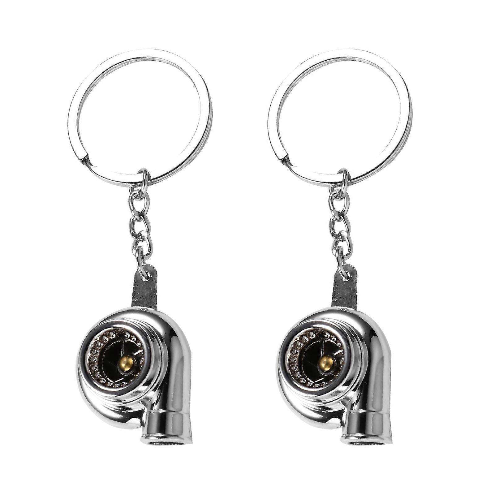 2pcs Automobile Turbine Keychains Turbocharger Keychains Keyrings (Silver)