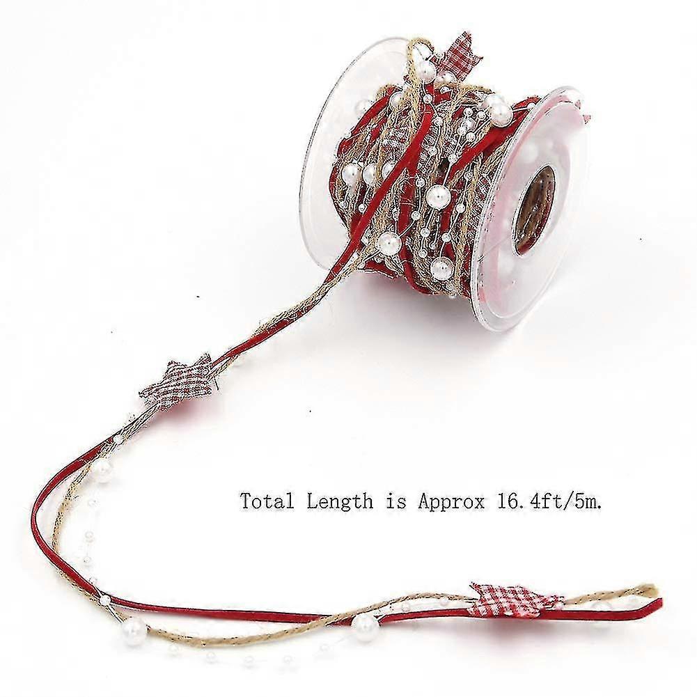 1 Rolls 3 Stands Design Red Artificial Bead Ribbon Stain Ribbon And String For Christmas Tree Decoration Diy