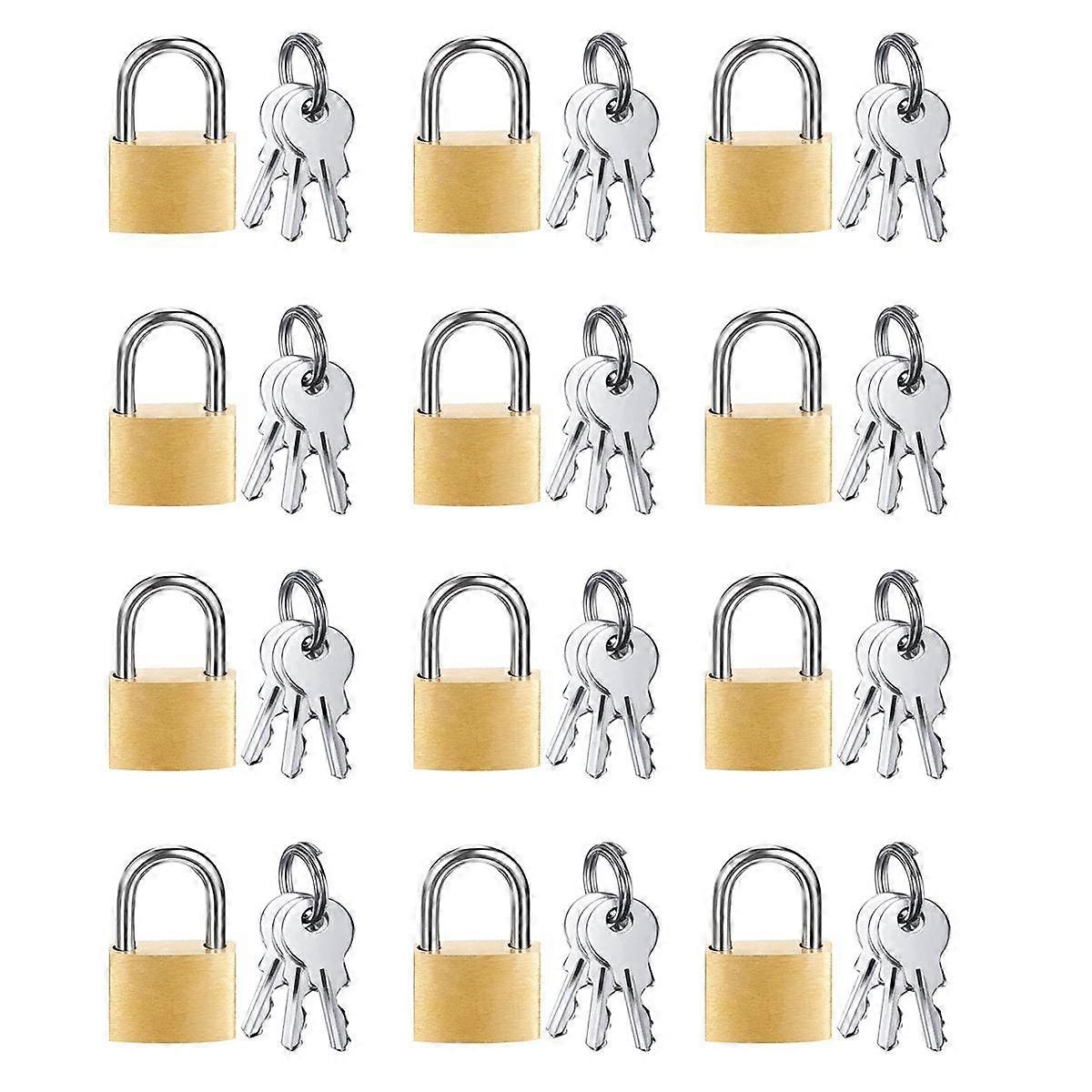 12 Pack Mini Padlock Small Padlock Solid Brass Locks with 3 Key for Luggage Lock,Backpack,Gym Locke