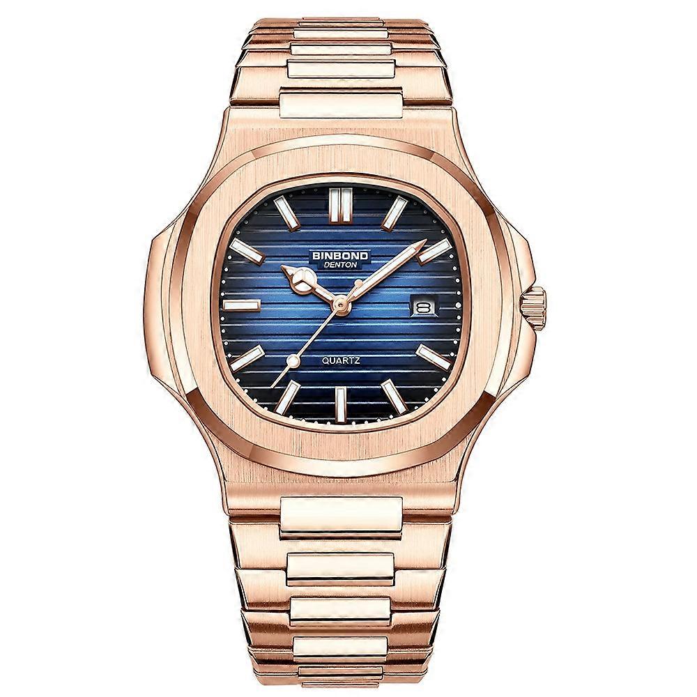 BINBOND B1885 Quartz Watch Rose Gold-Blue
