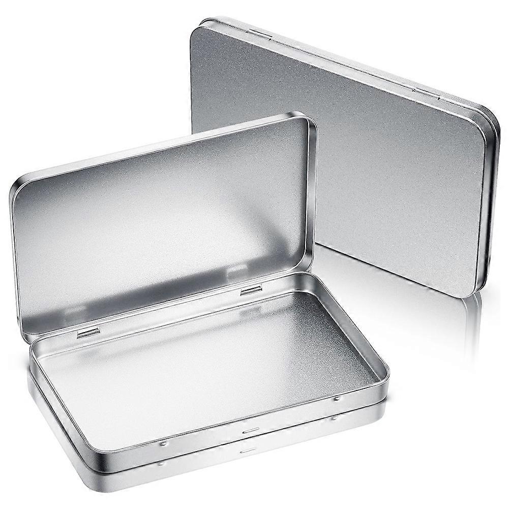 Rectangular Metal Tin Box with Lid Metal Hinged Lid Tin Metal Empty Tin Box Container Silver Storage Tin Box,2PCS
