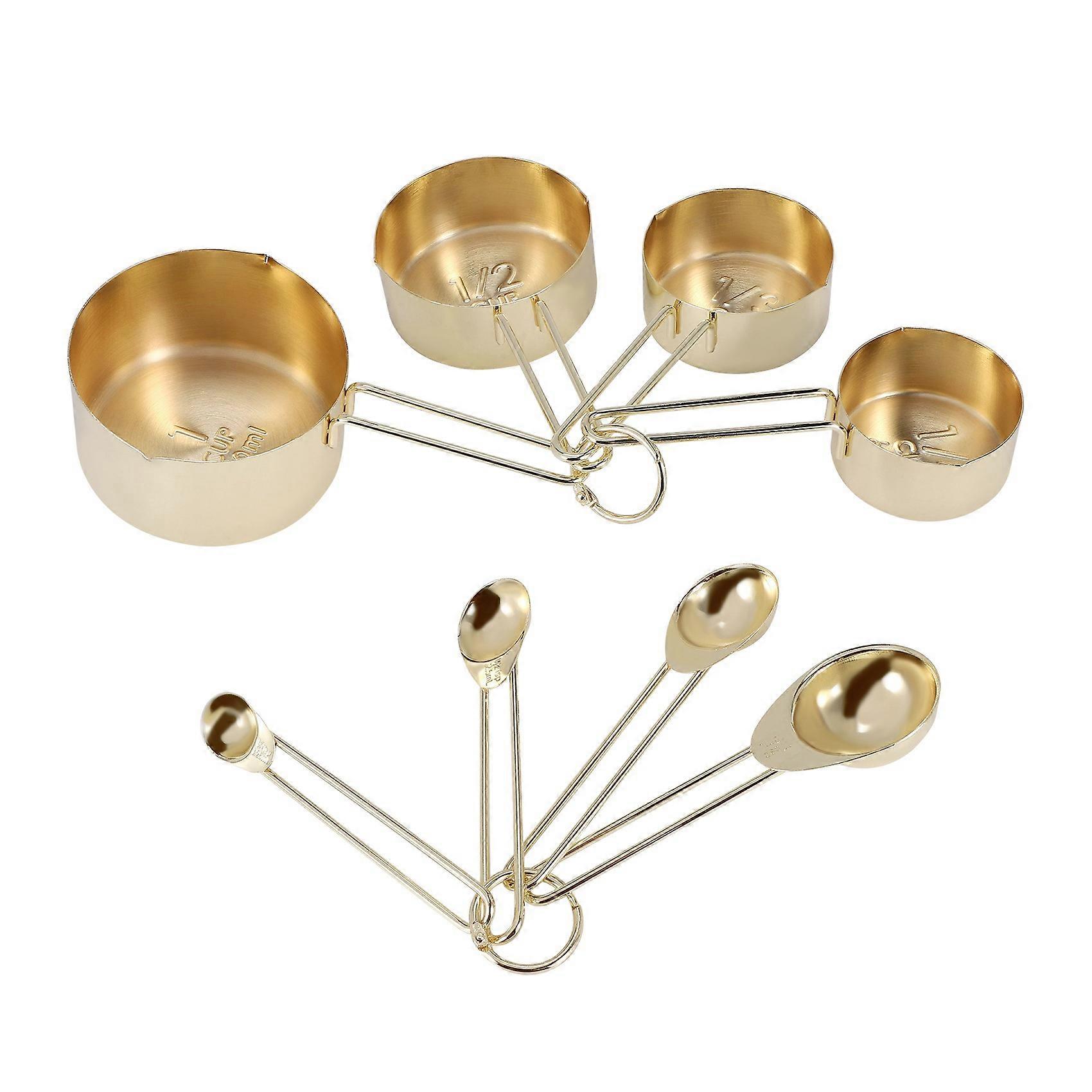 Gold Measuring Cups Measuring Spoons Set Stainless Steel 8 PIECE Dry and Liquid Ingredients Cooking Utensils