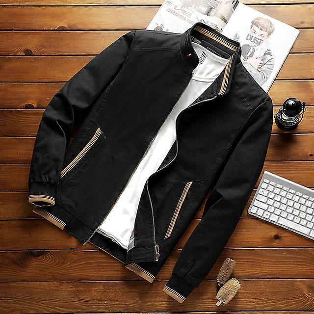 Men's Stand Collar Cotton Wash Stripe Ribbon Workwear Jacket