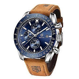 Herrklocka av Benyar Quartz Movement Chronograph 30m Vattentät Date Analog Klockor LäderRem Militär Sport Mode Elegant Gåva