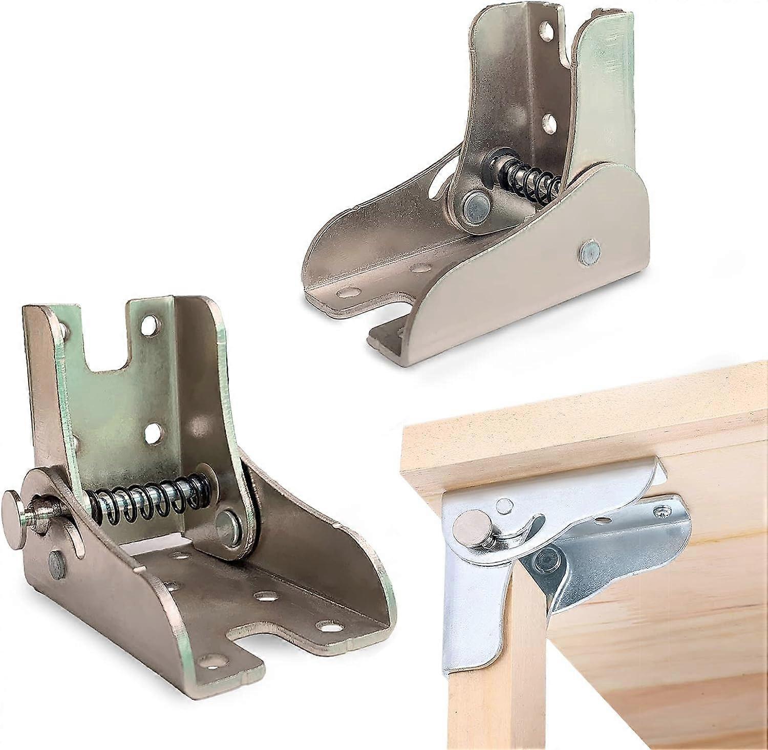 Locking Hinge 1 Pair Multifunctional 90 Degree Automatic Locking Folding Bracket Suitable for Folding Furniture Table and Chair Leg Connection (Silver