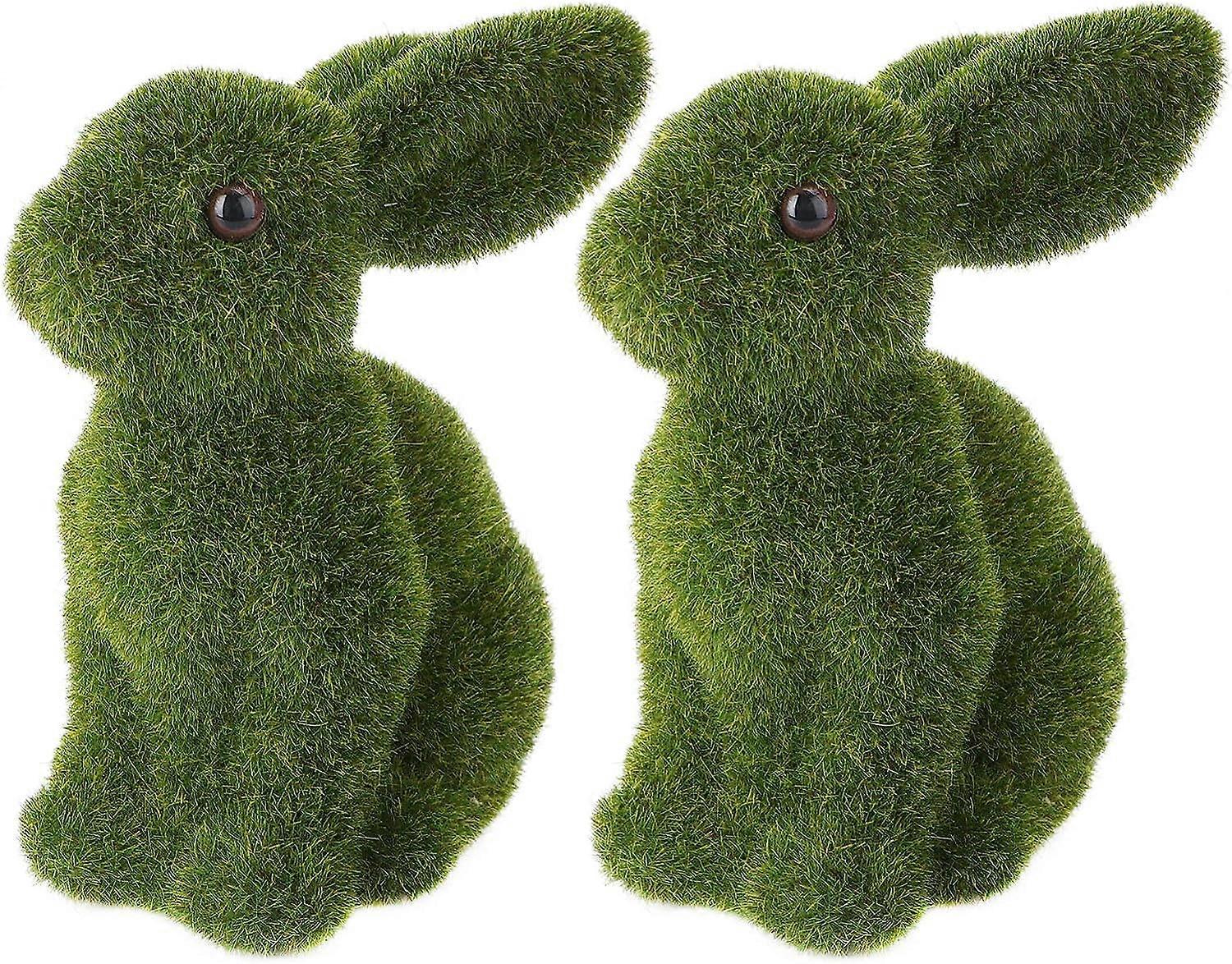 2pcs Decorative Rabbit Artware Desktop Flocking Rabbit Imitation Animal (Green)