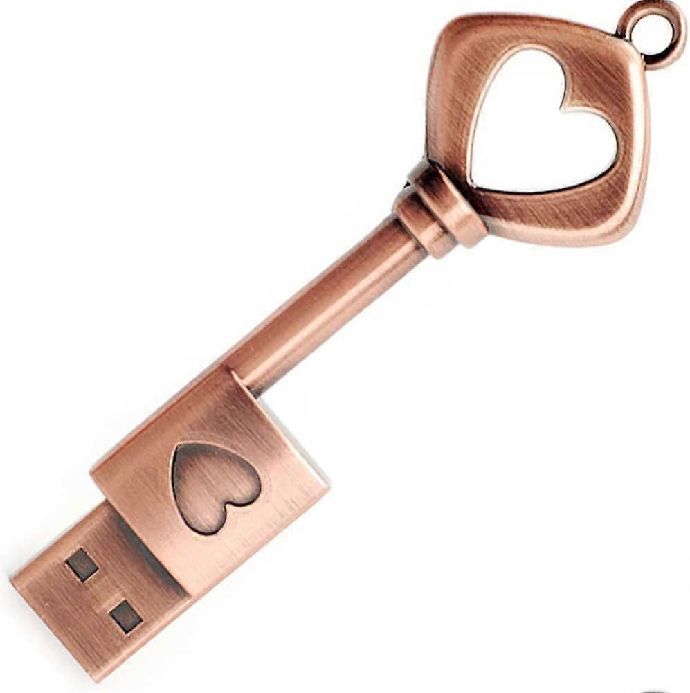 Heart-Shaped Metal USB 2.0 Flash Drive - Retro Key Shaped Memory Stick with High-Speed Data Transfer