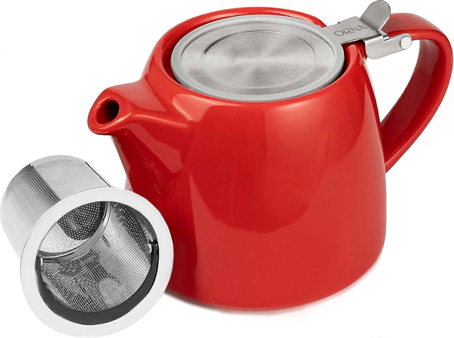 Ceramic Loose Leaf Teapot with Infuser Strainer and Lid Small Porcelain Tea Pot Brewer for One or 2 Person 550ml / 18.6 Oz Red