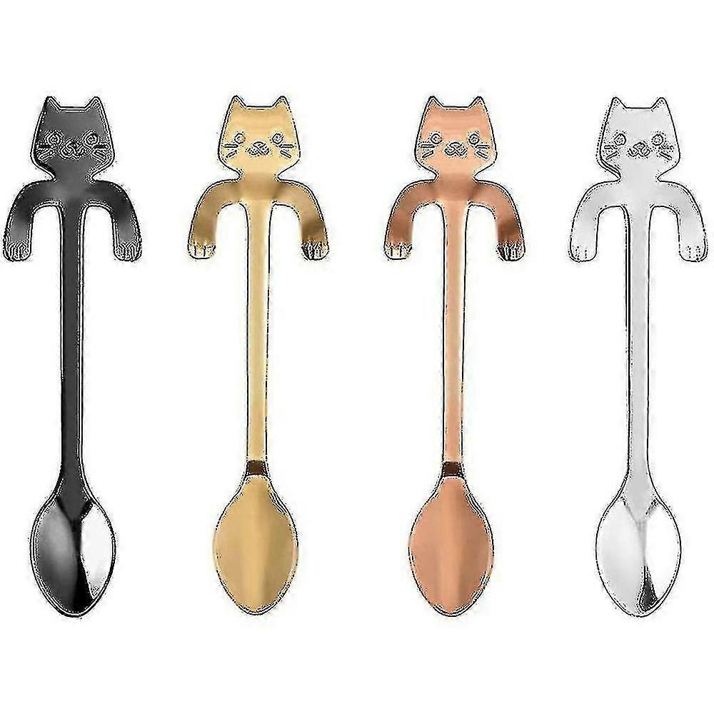 4 Pcs Spoon Mini Cat Hugging Spoon,tea Soup Dessert Spoon