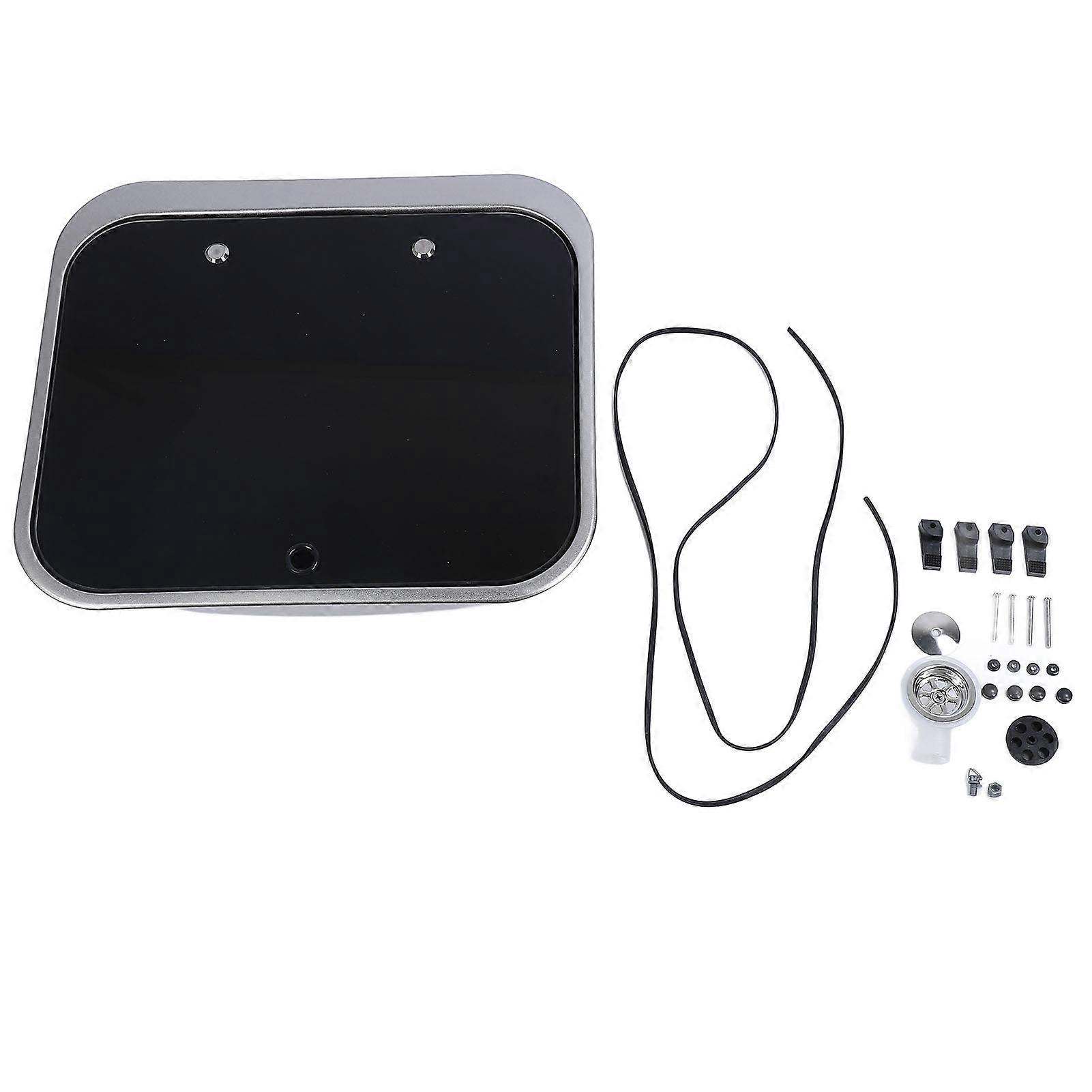 Square Stainless Steel Sink Foldable Kitchen Single Basin with Tempered Glass Lid for RV Caravan