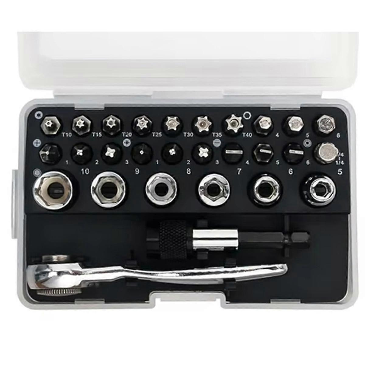 28 in 1 Mini Ratchet Wrench Set with Right Angle Offset 1 4 Inch 72 Tooth Screwdriver Handle Magnet