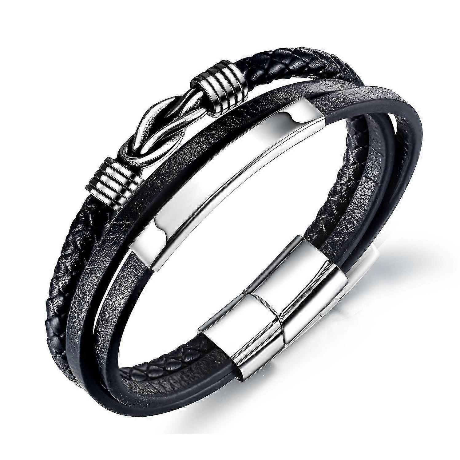 Braid leather bracelet for men black