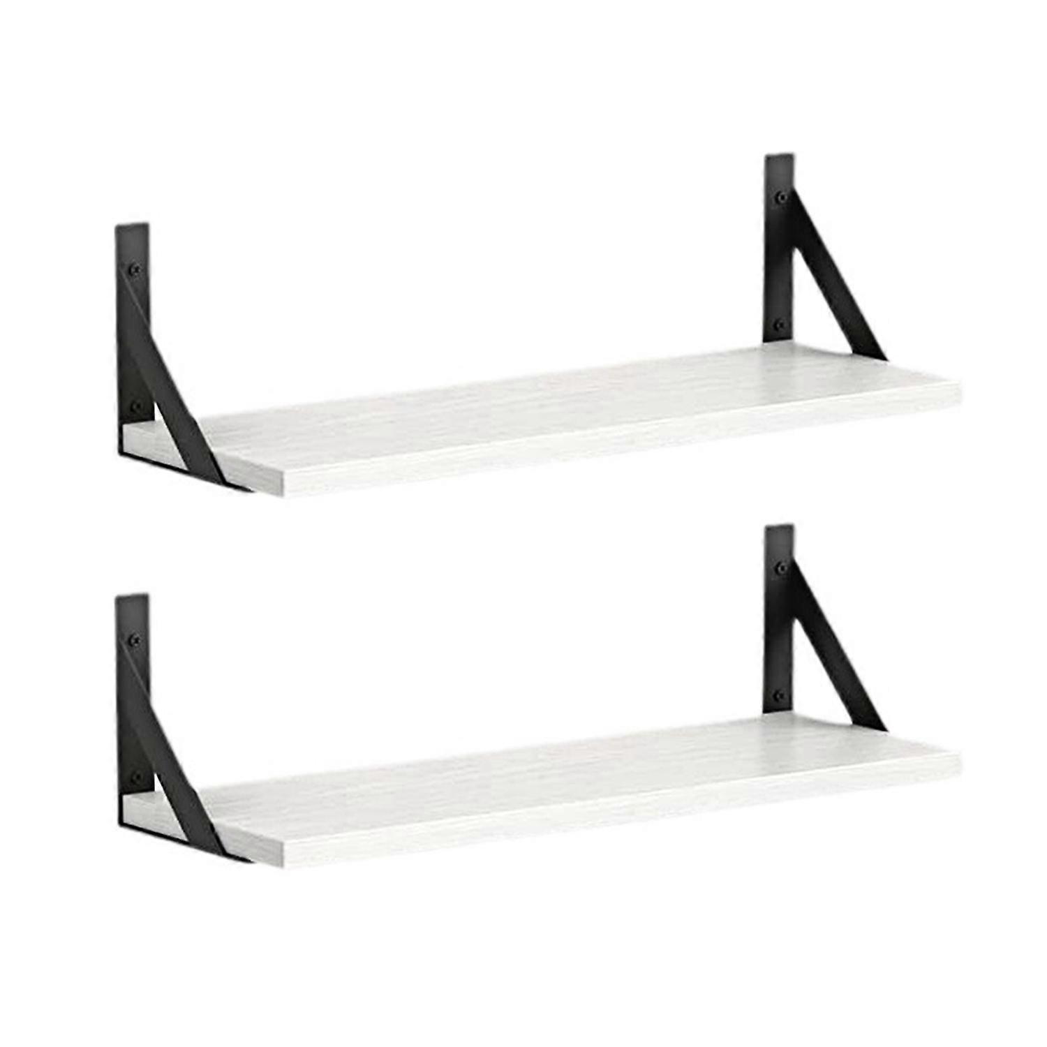 2Pcs Wall Mounted Storage Rack Large Floating Shelf 40lbs Load Capacity Easy Installation Wooden