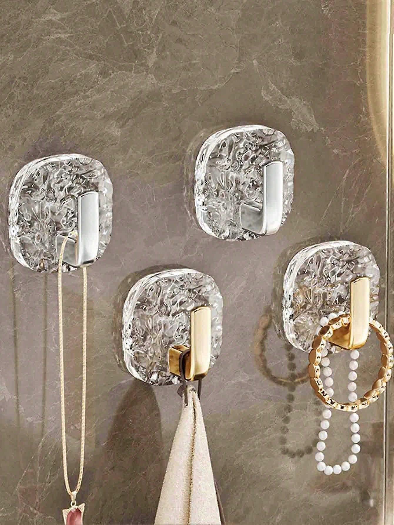 4 قطع خطافات لاصقة نمط نهر جليدي غير أثر لأدوات المطبخ المثبتة على الحائط وتخزين عناصر الحمام