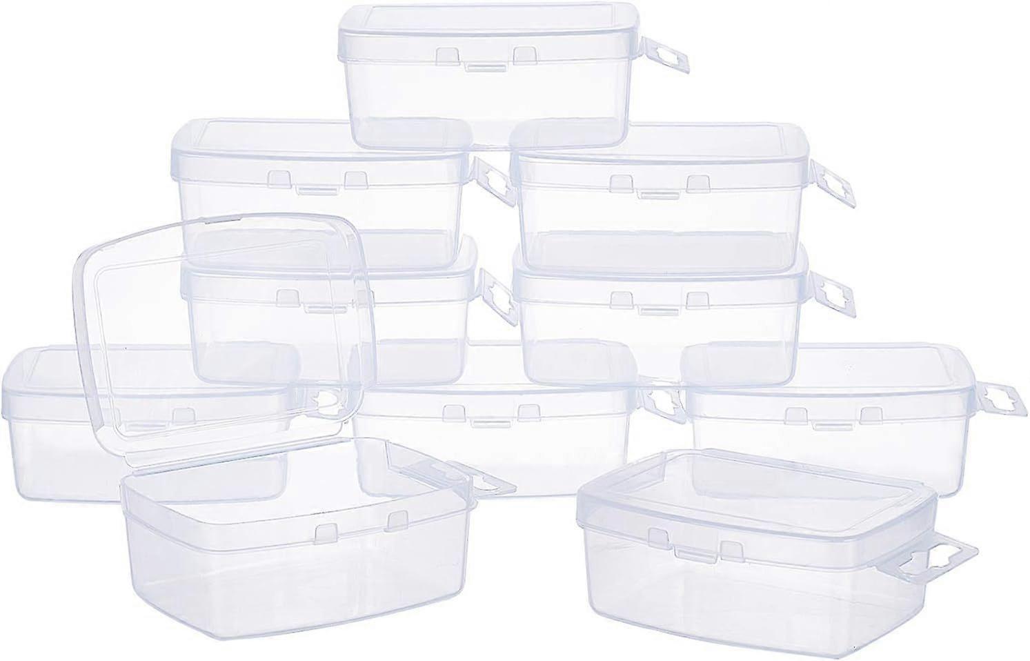 10pcs White Rectangle Transparent Plastic Bead Containers with Hinged Lids Flip Cover Suspensibility for Small Items and Other Craft Projects 4.09x2.5