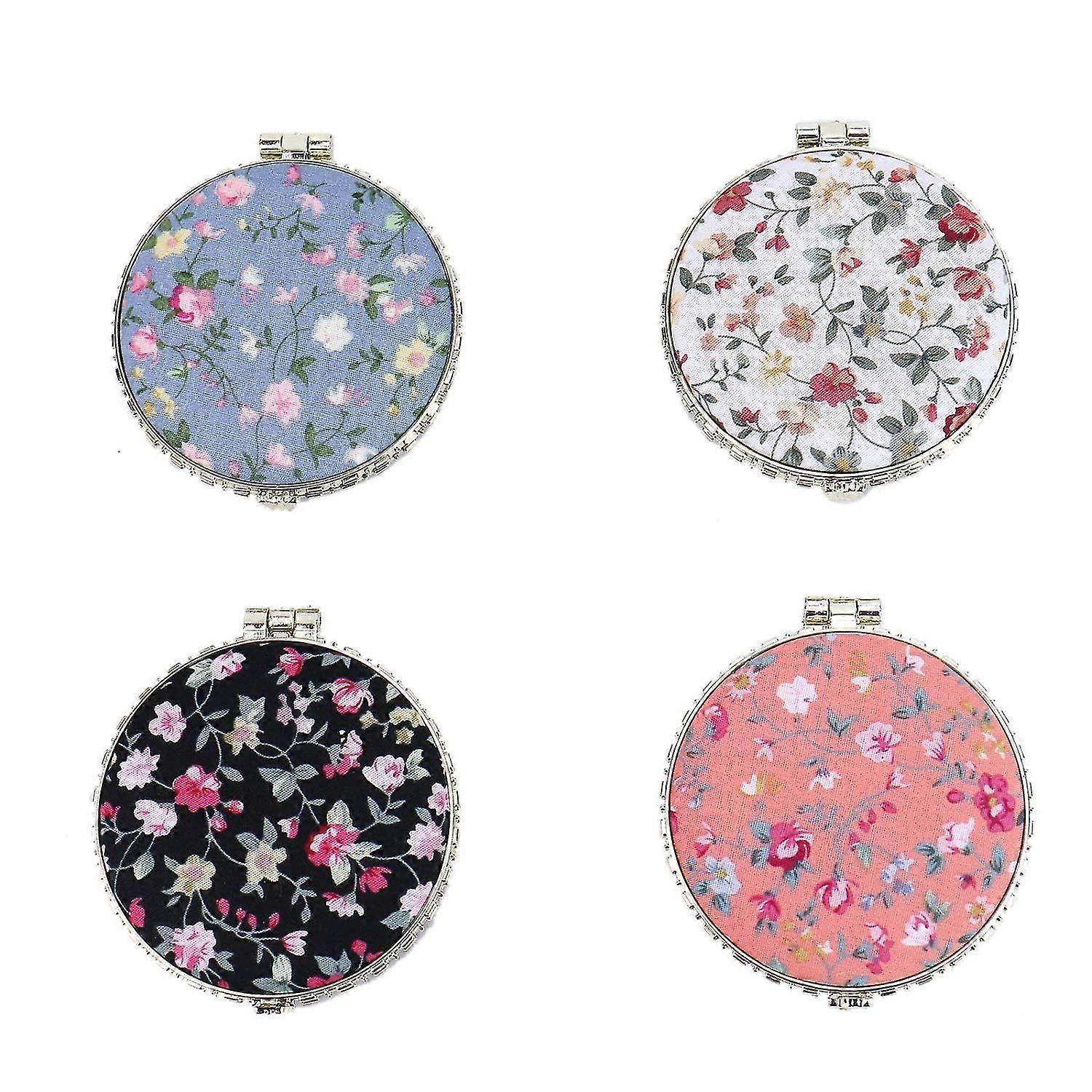 Set Of 4 Retro Floral Makeup Mirror For Handbag, Folding Compact Travel Pocket Beauty Makeup Mirror