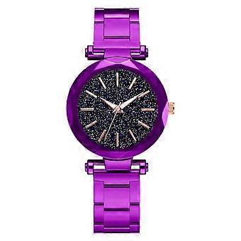 Mode Legierung Armband Runde Zifferblatt Uhr Unisex Casual Quarzuhr (Lila)
