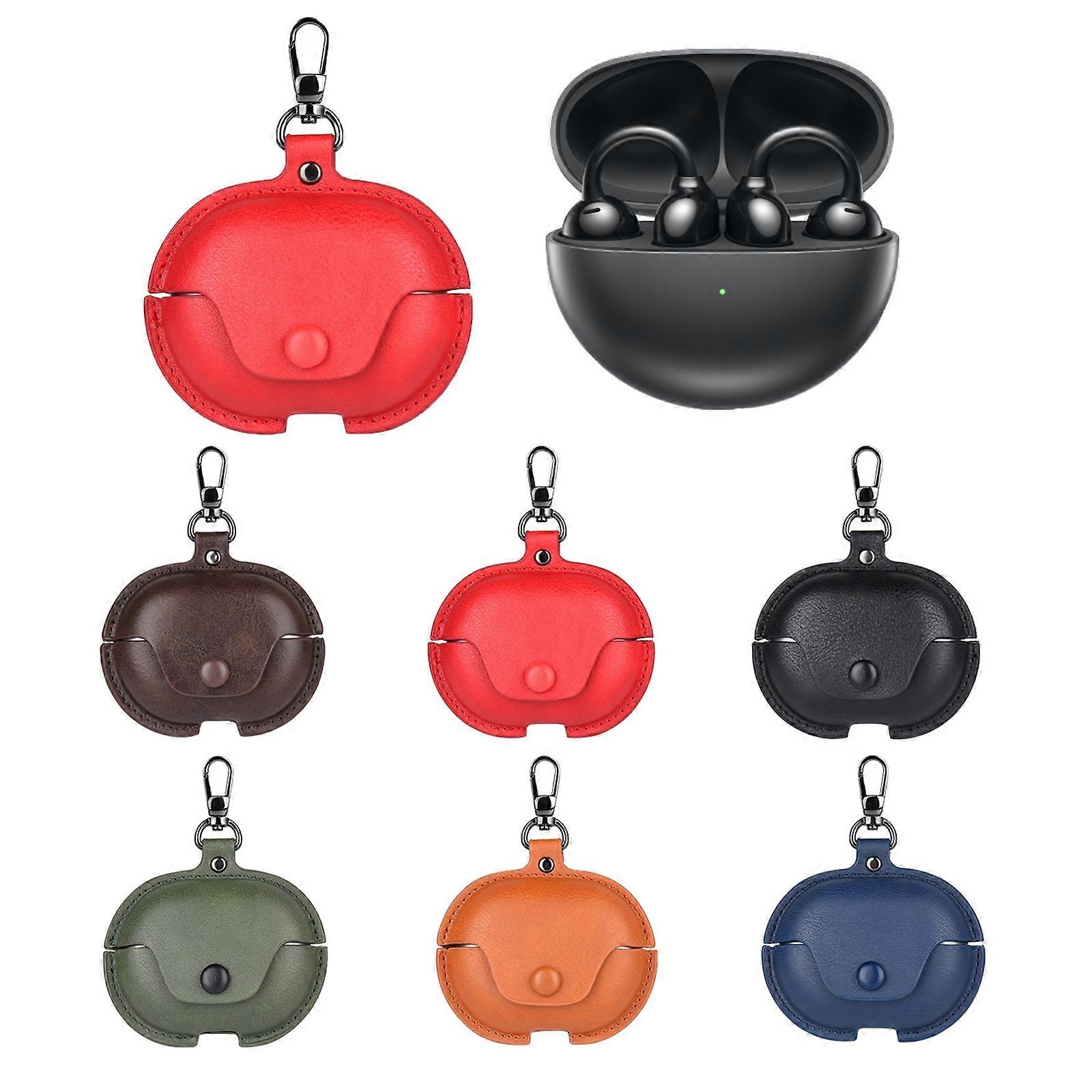 For Huawei FreeClip Business Leather Earphone Protective Case with Hook