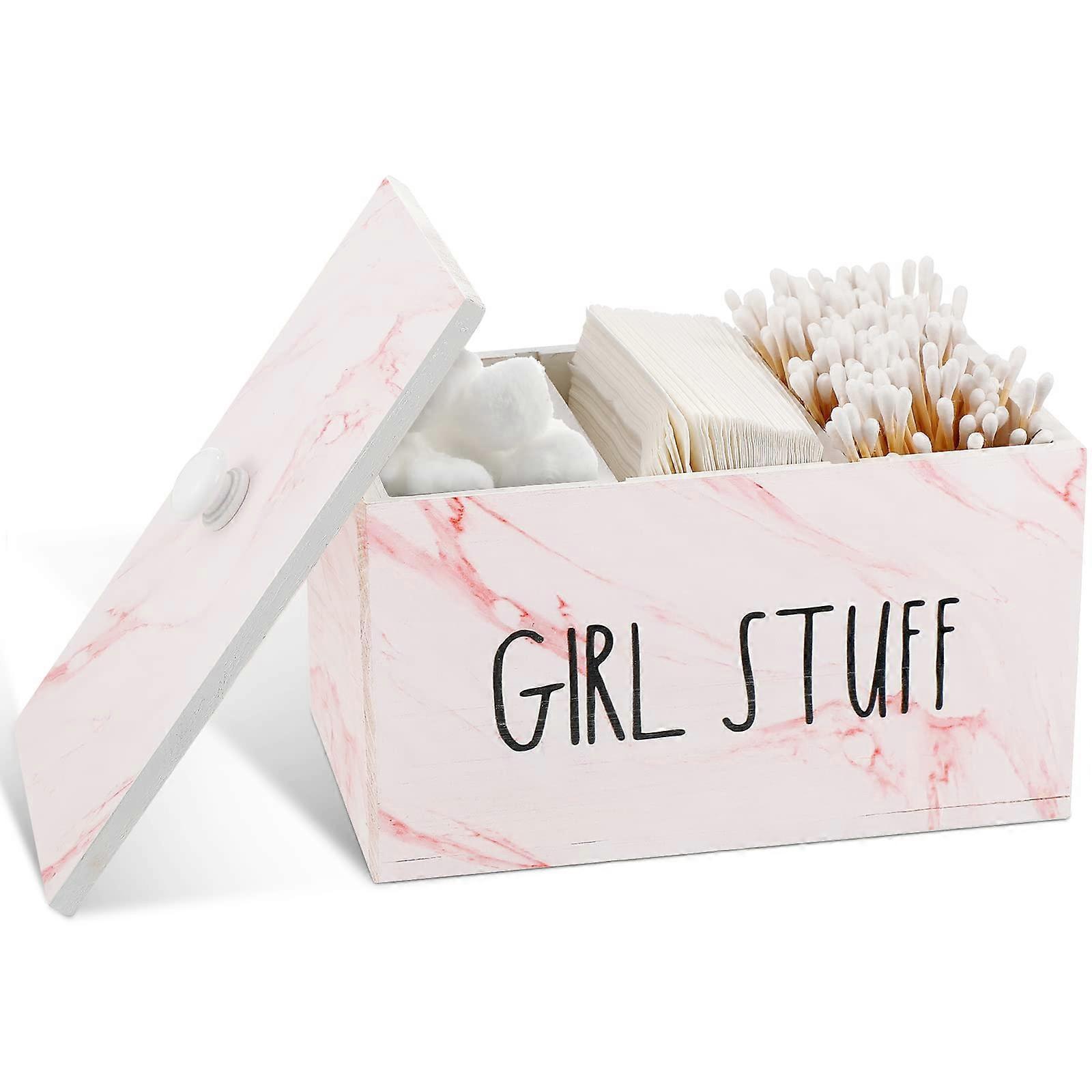 Pink Marble Tampon Holder Storage Box for Bathroom Countertop Organization – Stylish, Durable, Compact Design