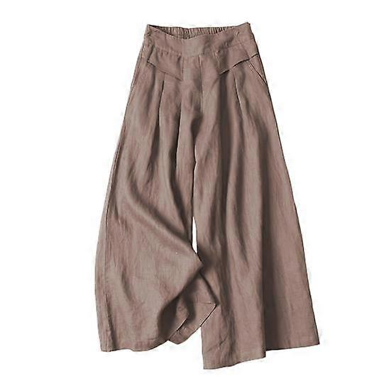 Summer Casual Pants Elastic Waist Mid-rise Wide Leg Long Trousers Solid Color Pockets Thin Culottes Daily Leisure Yoga Slacks