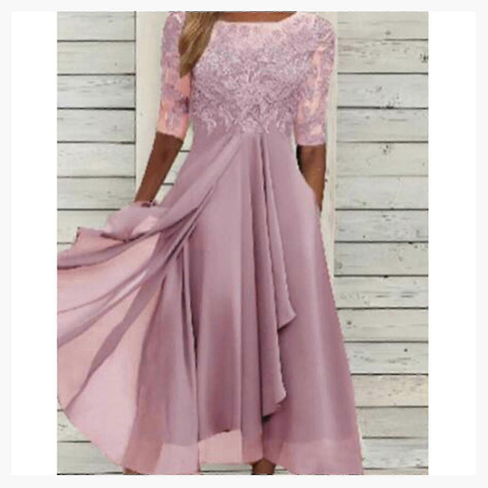 Lace Appliques Dress Midi Short Sleeve Evening Dresses Casual All Match Dress For Wedding