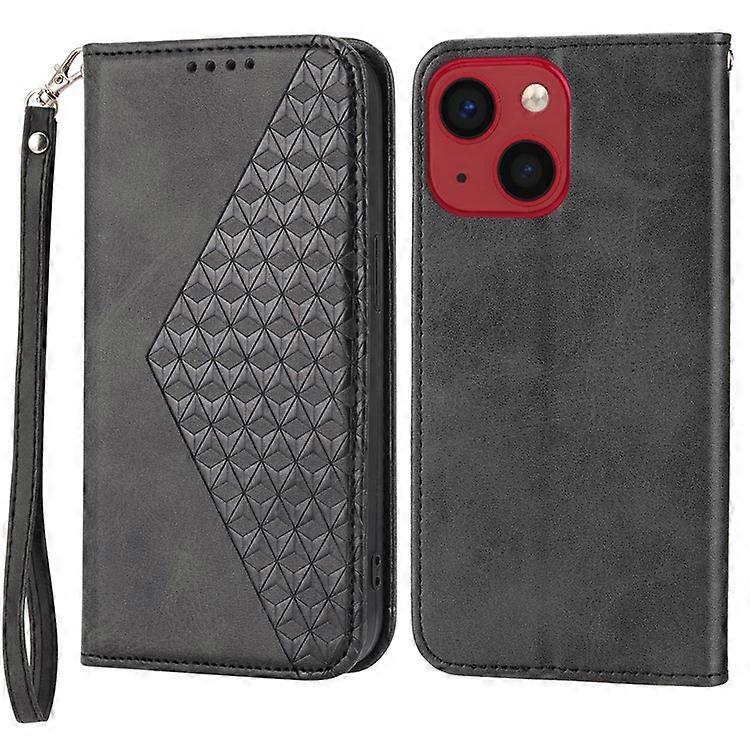 Compatible For iPhone 15 PU Leather Phone Case Imprinted Rhombus Pattern Wallet Stand Shockproof Cover