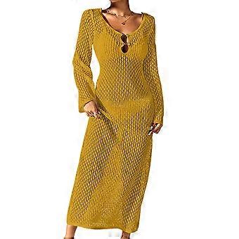 Full Length Crochet Swimsuit Coverup Backless Long Sleeve Bathing Suit Dress  Hollow Out Beach Dress Beach Coverup Dress Yellow M | Fruugo NO
