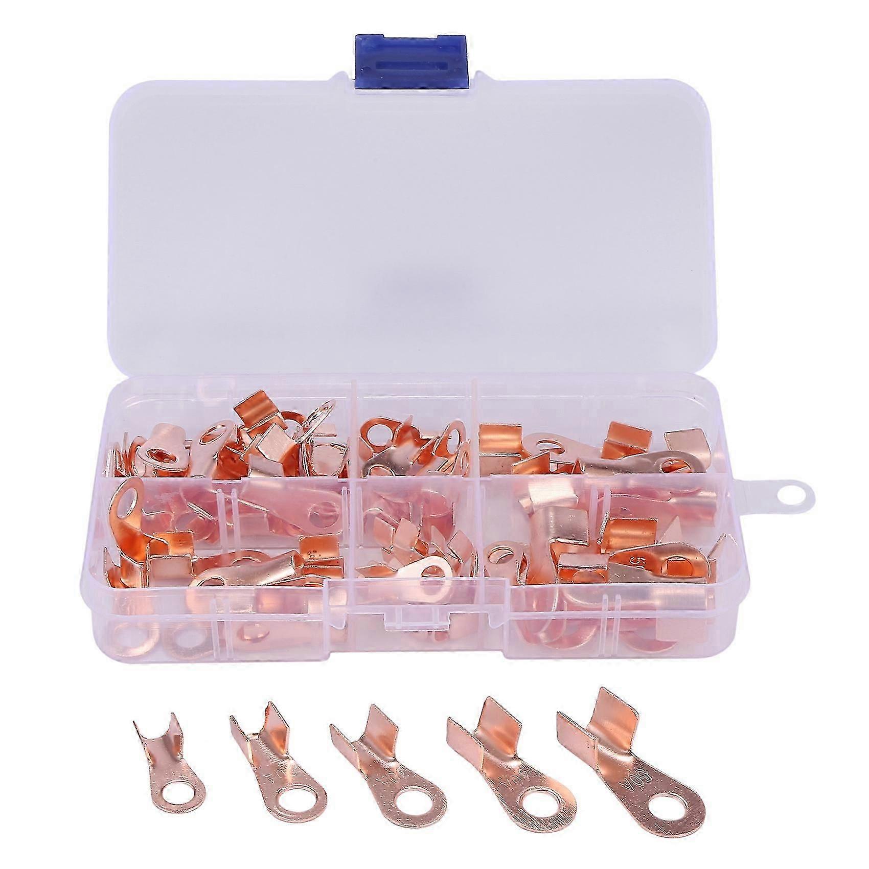 Open Barrel Copper Ring Lug Terminals Wire Crimp Connector Assortment Kit OT 10A 20A 30A 40A 50A (P