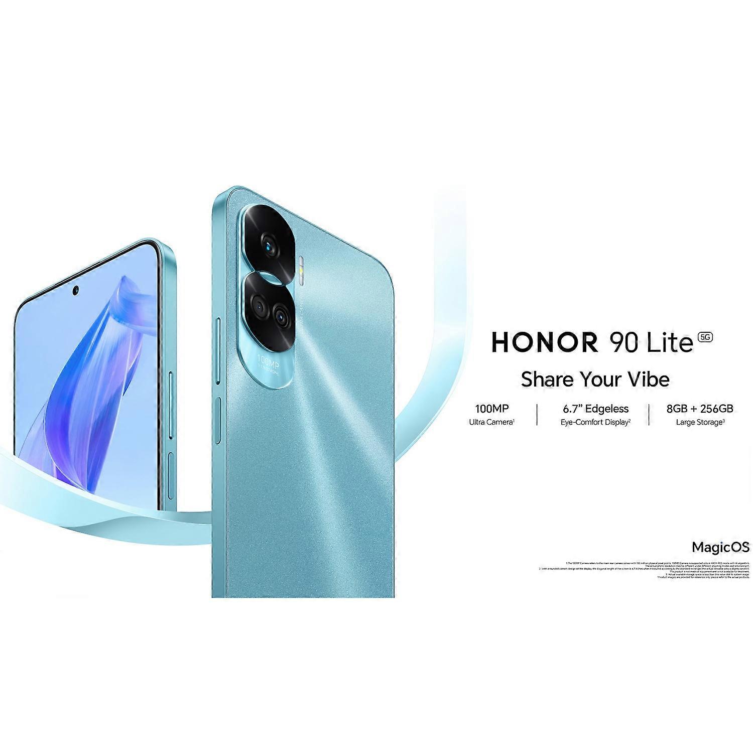 هاتف ذكي HONOR 90 Lite سعة 8 جيجابايت + 256 جيجابايت، معالج MediaTek Dimensity 6020، بطارية 4500 مللي أمبير/ساعة، كاميرا ثلاثية 100 ميجابكسل + 5 ميجابكسل + 2 ميجابكسل، شاشة 6.7 بوصة