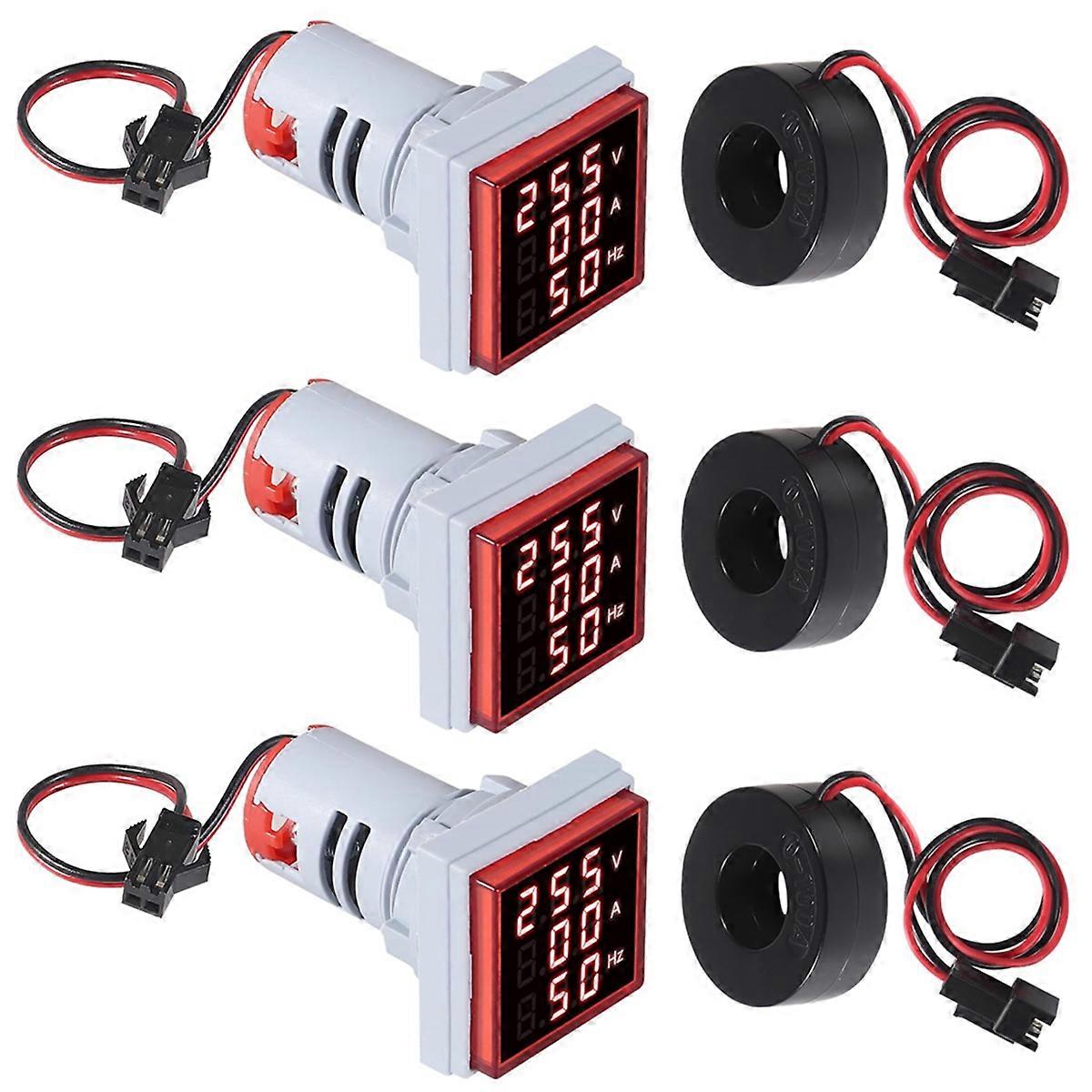 3pcs 3 in 1 60-500V 0-100A AC Digital Ammeter Voltmeter, LED Display Voltage Detector Current Tester Gauge
