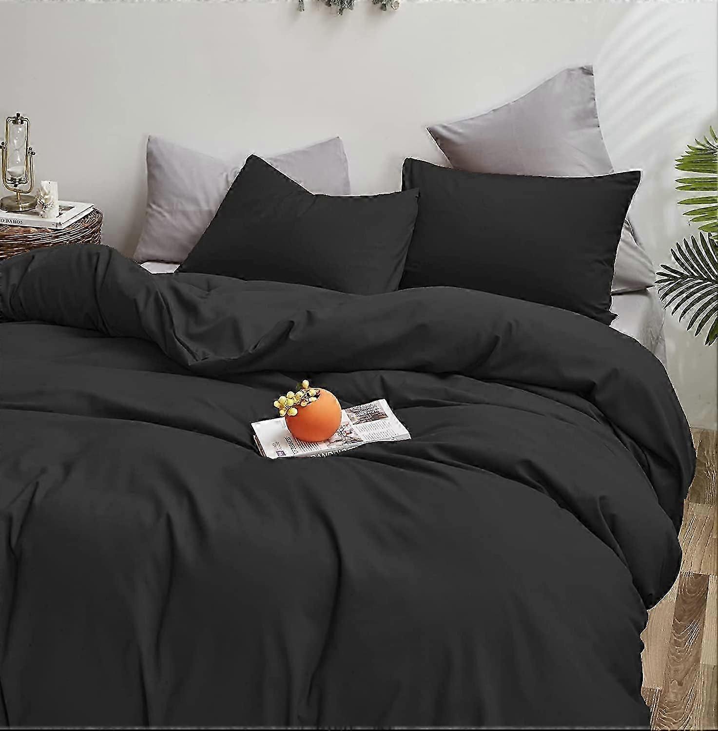 Solid Black Comforter Set Queen Men Boys Plain Black Queen Size Bedding Comforter Sets Cotton Women Girls All Black Summer Quilts Adults Teens Dark Co