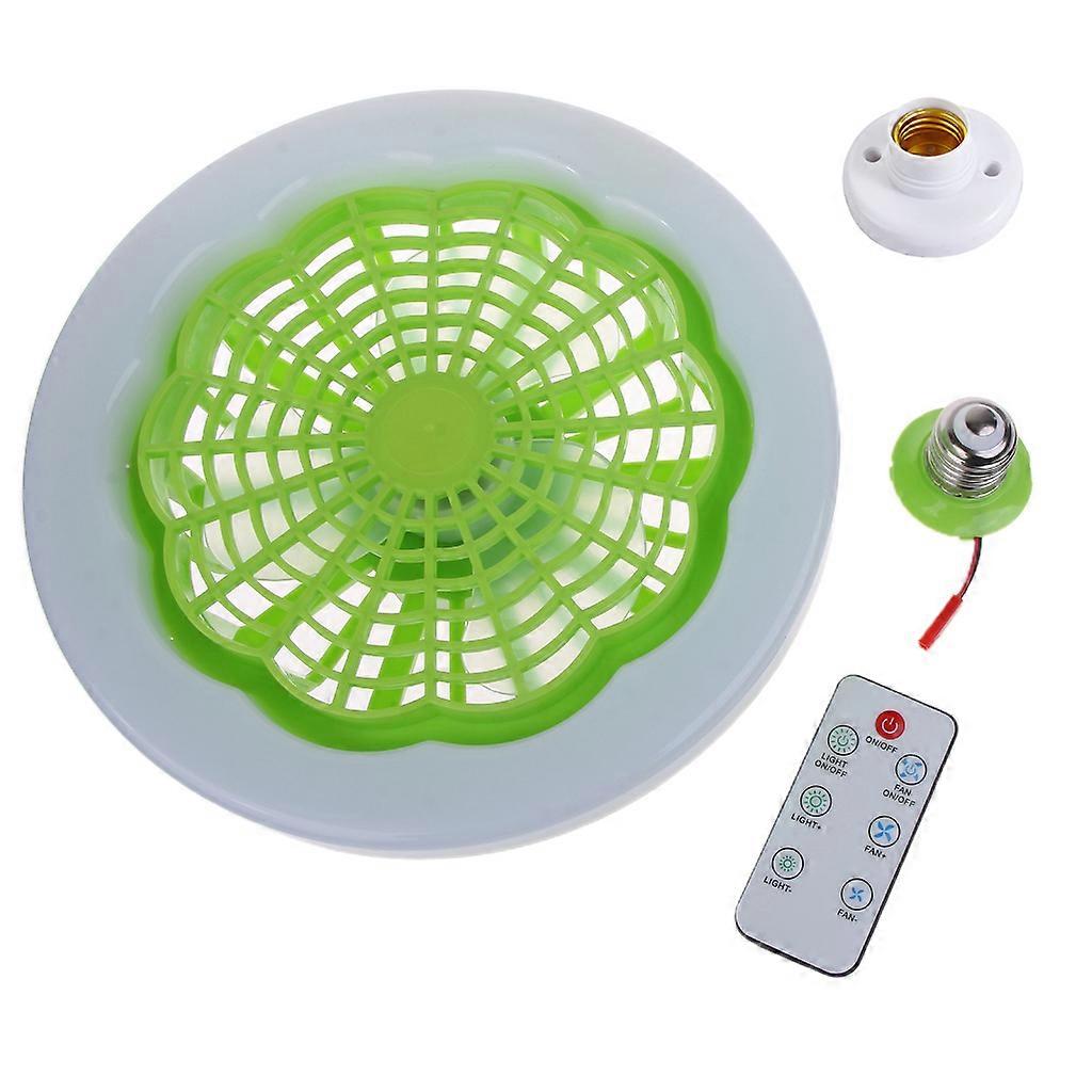 Mini ventilatore da soffitto a LED con luce, testa della lampada E27 Lampada a 3 lame Lampada con ventilatore moderno AC85V-265V + portalampada E27 per dormitorio ufficio verde