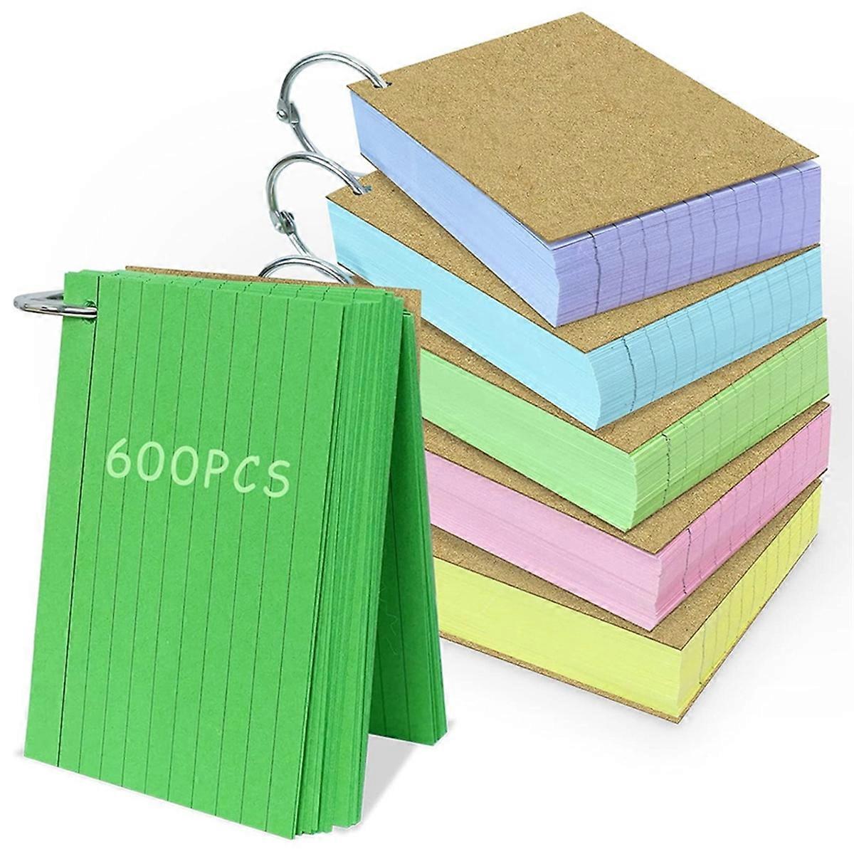600 PCS Index Cards 3x5 Inches Colored Flash Cards with Ring