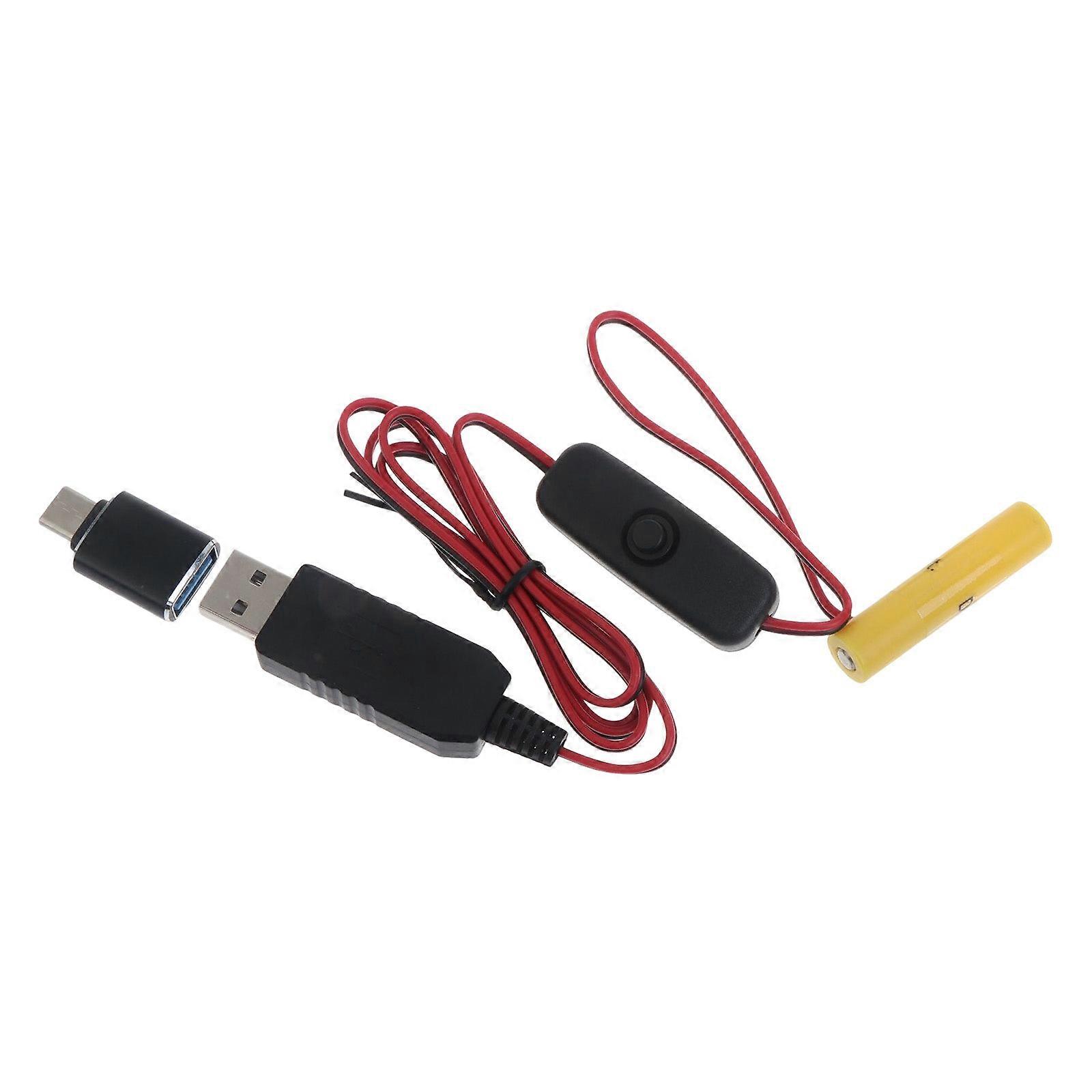 2m Type-C/USB to 1.5V AAA Battery Eliminator Cable with Switch for 1.5V Powered Clock Thermometer Hygrometer Toy