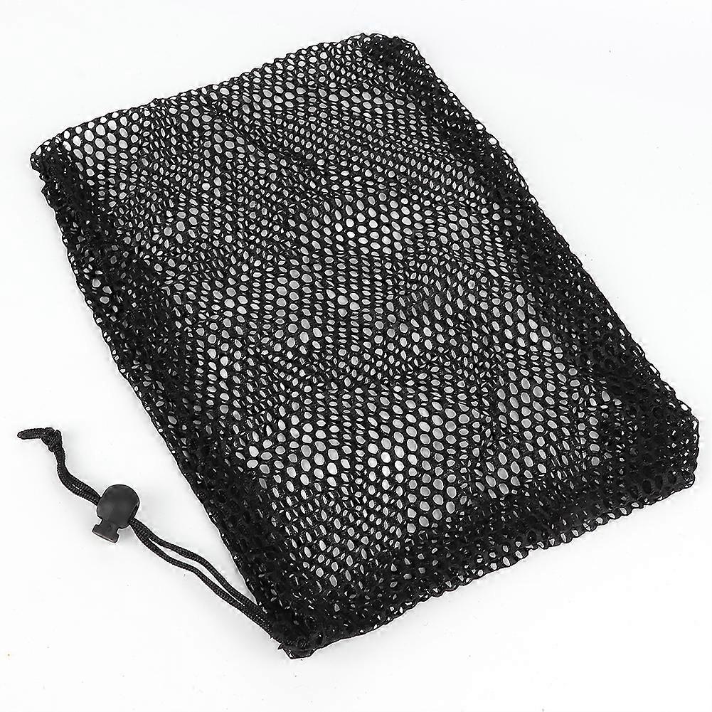 Black Nylon Mesh Drawstring Pouch Golf Balls Holder Storage Bag (L)