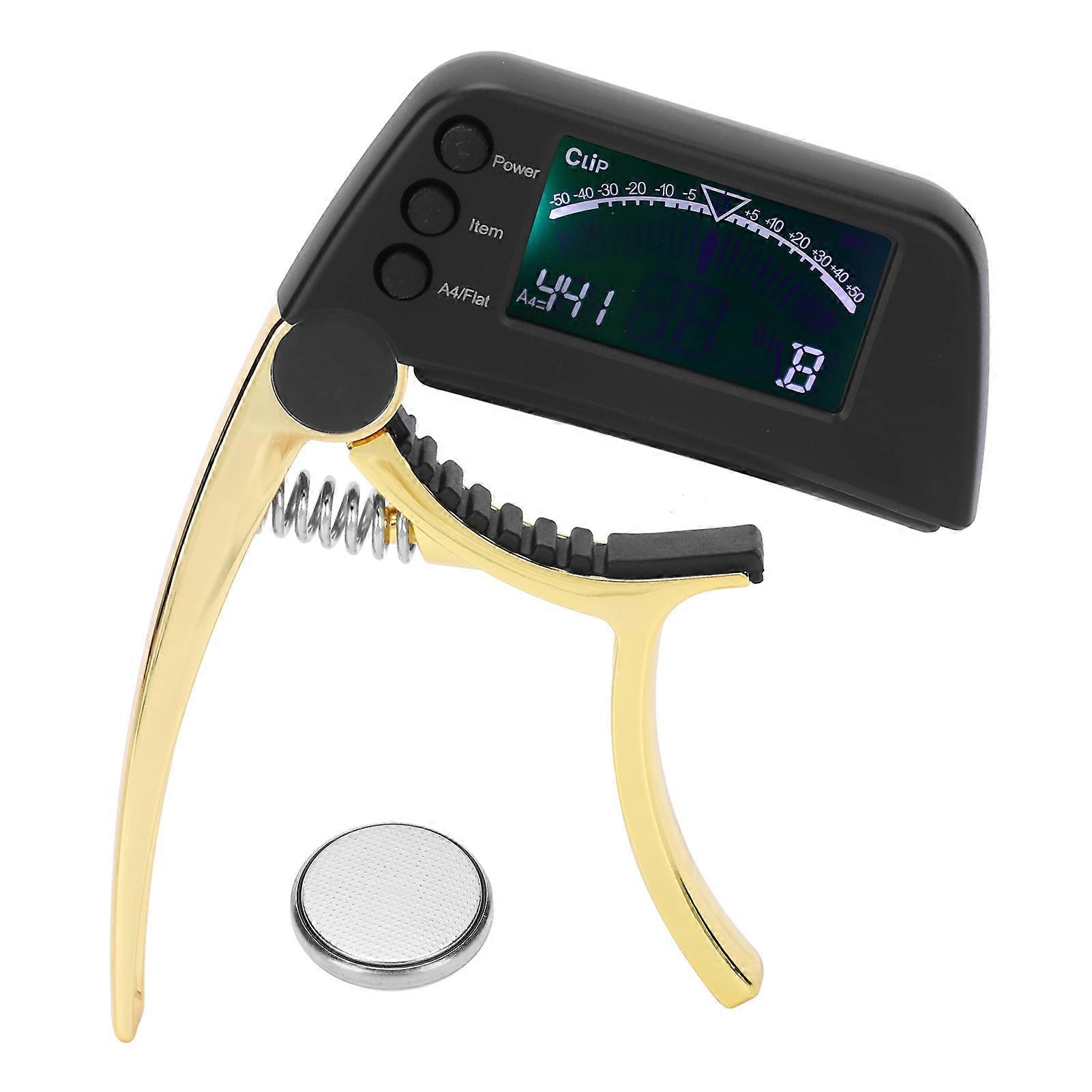 2 in 1 Zinc Alloy ABS Guitar Capo with Clip and LCD Display for Classical, Acoustic and Electric Ukuleles, Gold