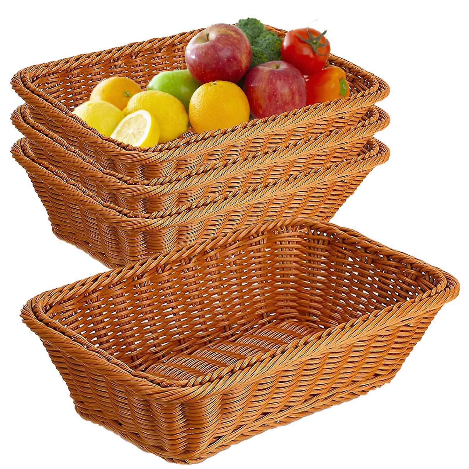 4 Pack Woven Rectangular Imitation Rattan Bread for Baskets Food Serving Display 11.8 Inch