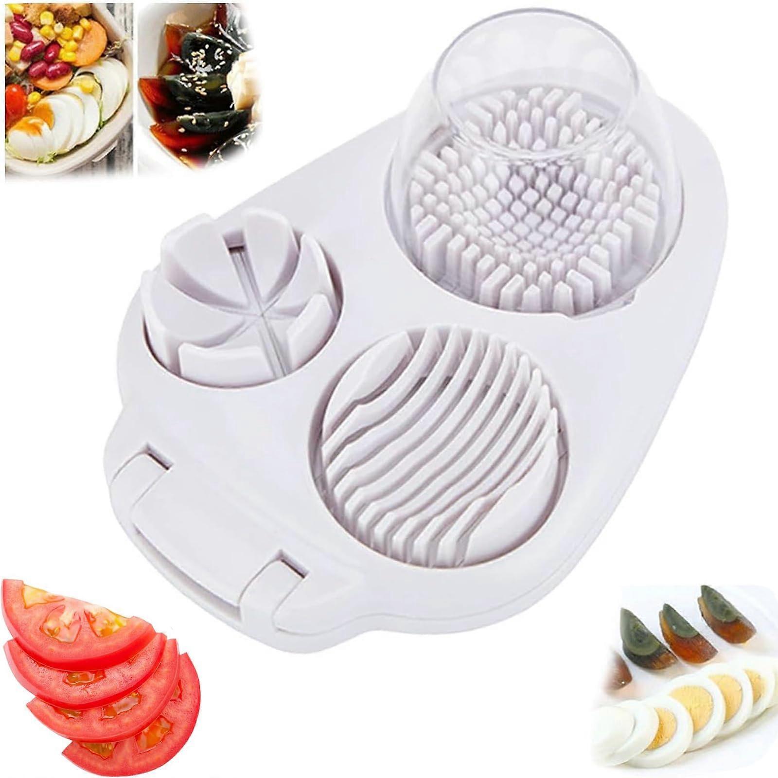 3 Way Egg Slicer for Hard-Boiled Eggs, Stainless Steel Multi-Function Cutter with 3 Slice Modes, Ideal for Strawberries and Mushrooms (2PCS)