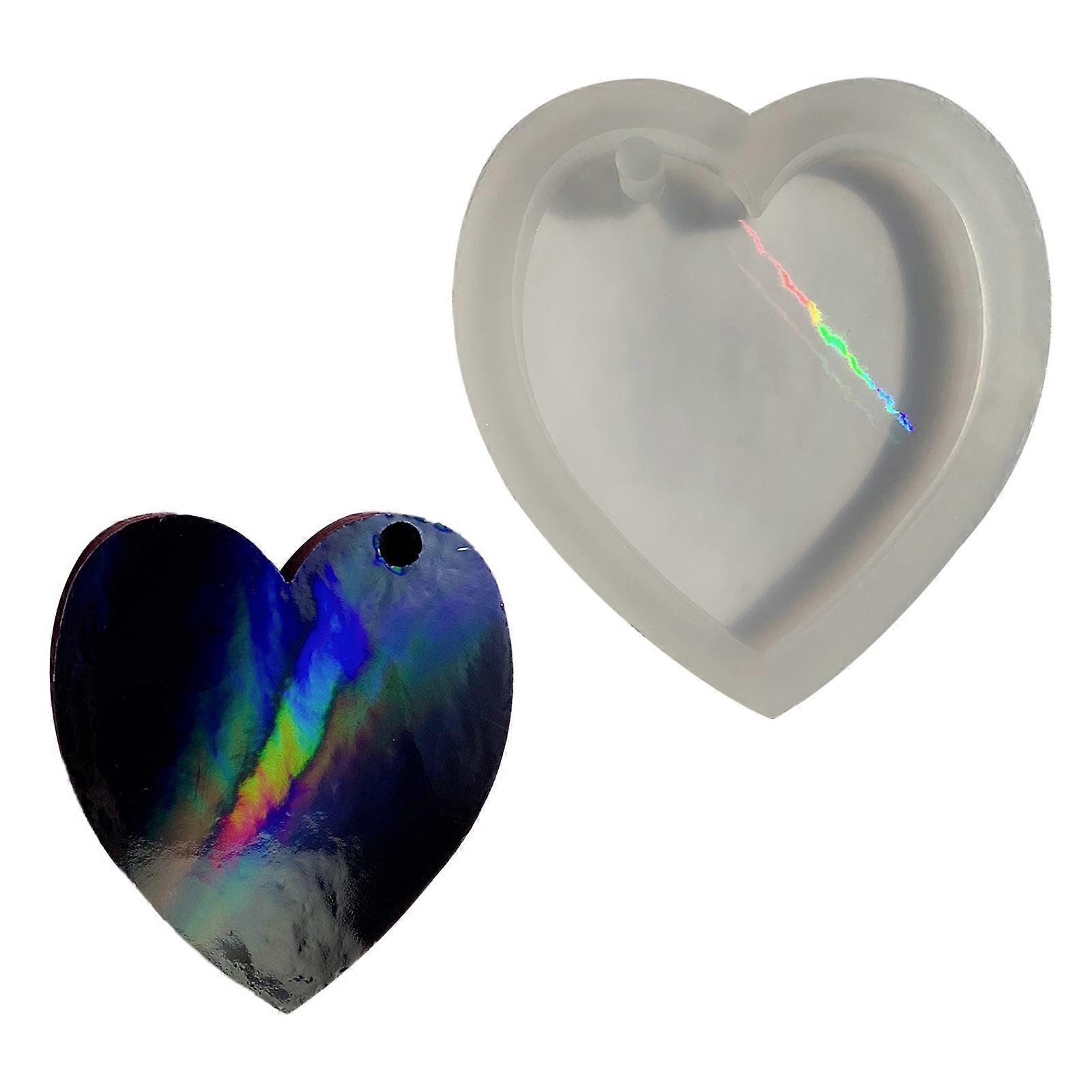 Holographic Heart Keychain Silicone Mold Keychain Charms Epoxy Resin Casting Molds with Hanging Hole for DIY Crafts  B