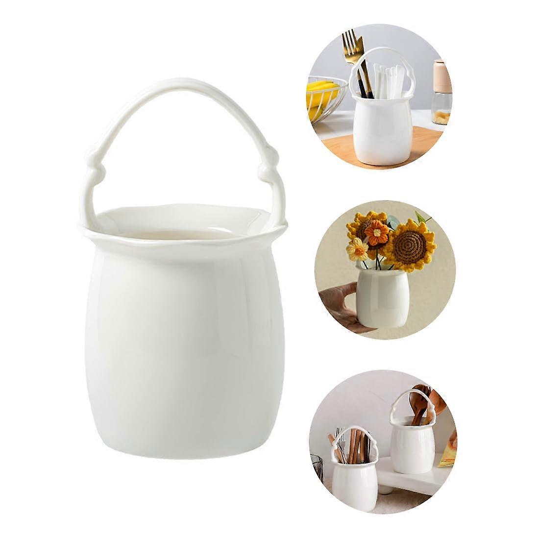 Ceramic Container Holder 1Pc White Ceramic Makeup Storage Organizer Kitchen Equipment Holder