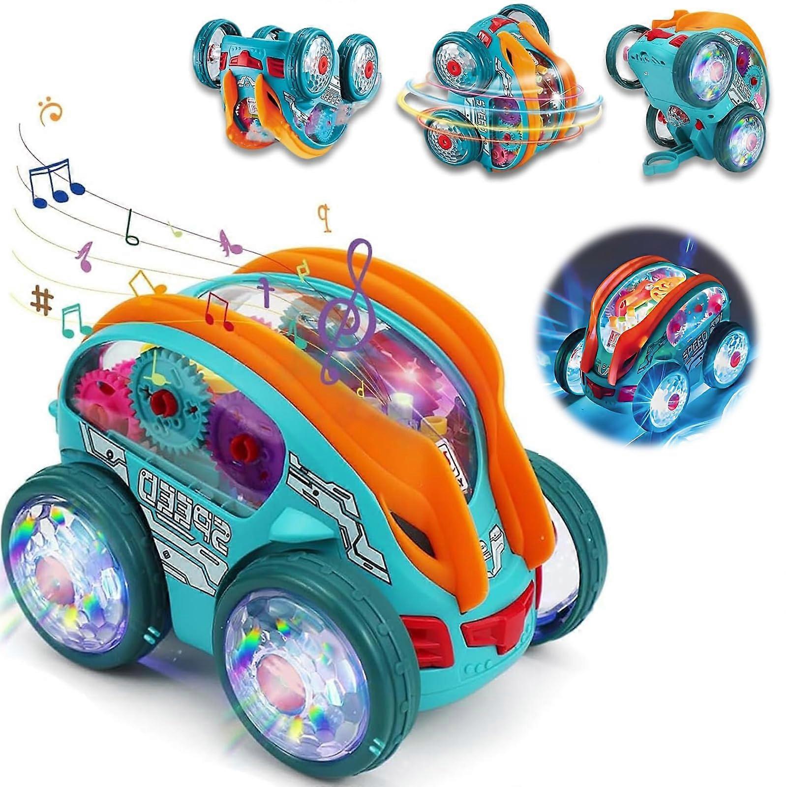 LED Speedlite Dynamic Gear Powerged Transparent Footed Toy Car with Colorful Moving Lights for Kids