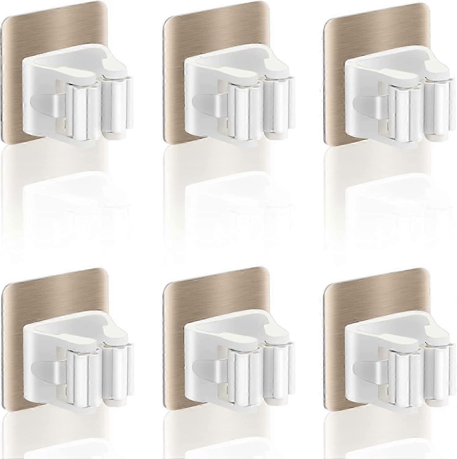 6 Pack Wall-Mounted Broom Holders - Easy Install Without Drilling