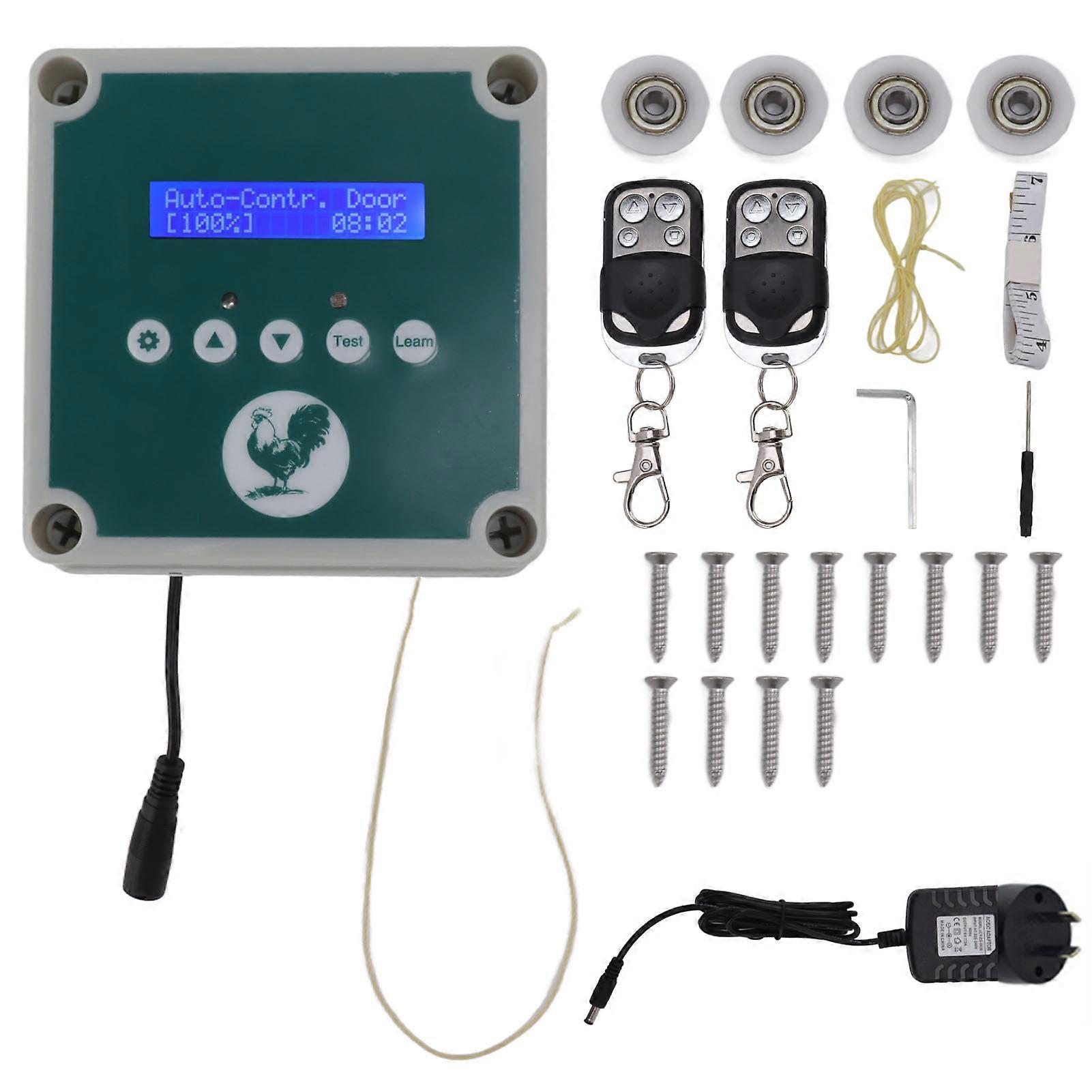 Automatic Chicken Coop Door Controller Light Sensor Timer Remote Control IP44 Waterproof 100-240V Easy Installation Durable Rope Battery Operate
