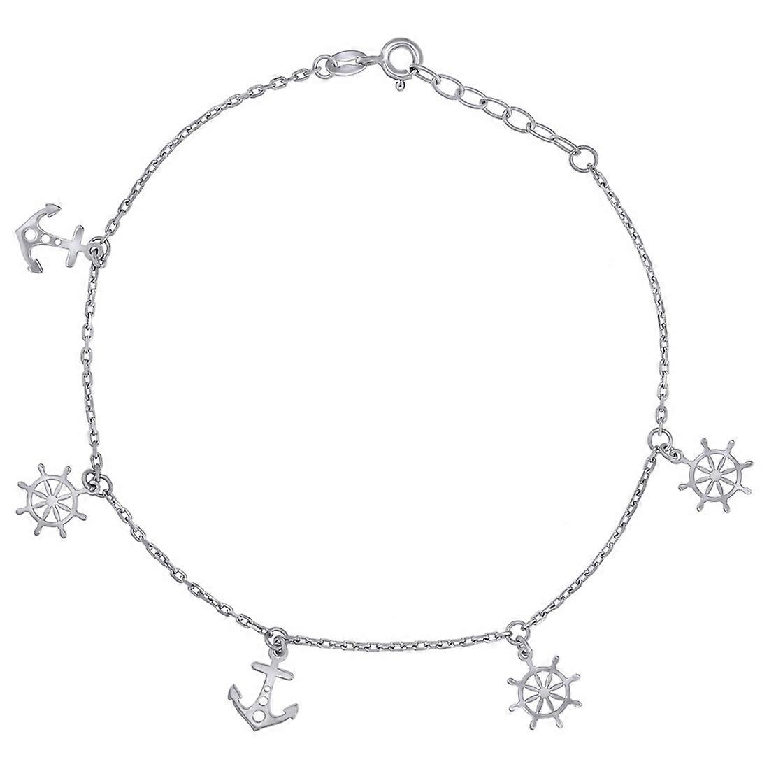 925スターリングシルバーレディース船のホイールとアンカーチャームアンクレット10インチ-女性用アンクレット - 2.8グラム