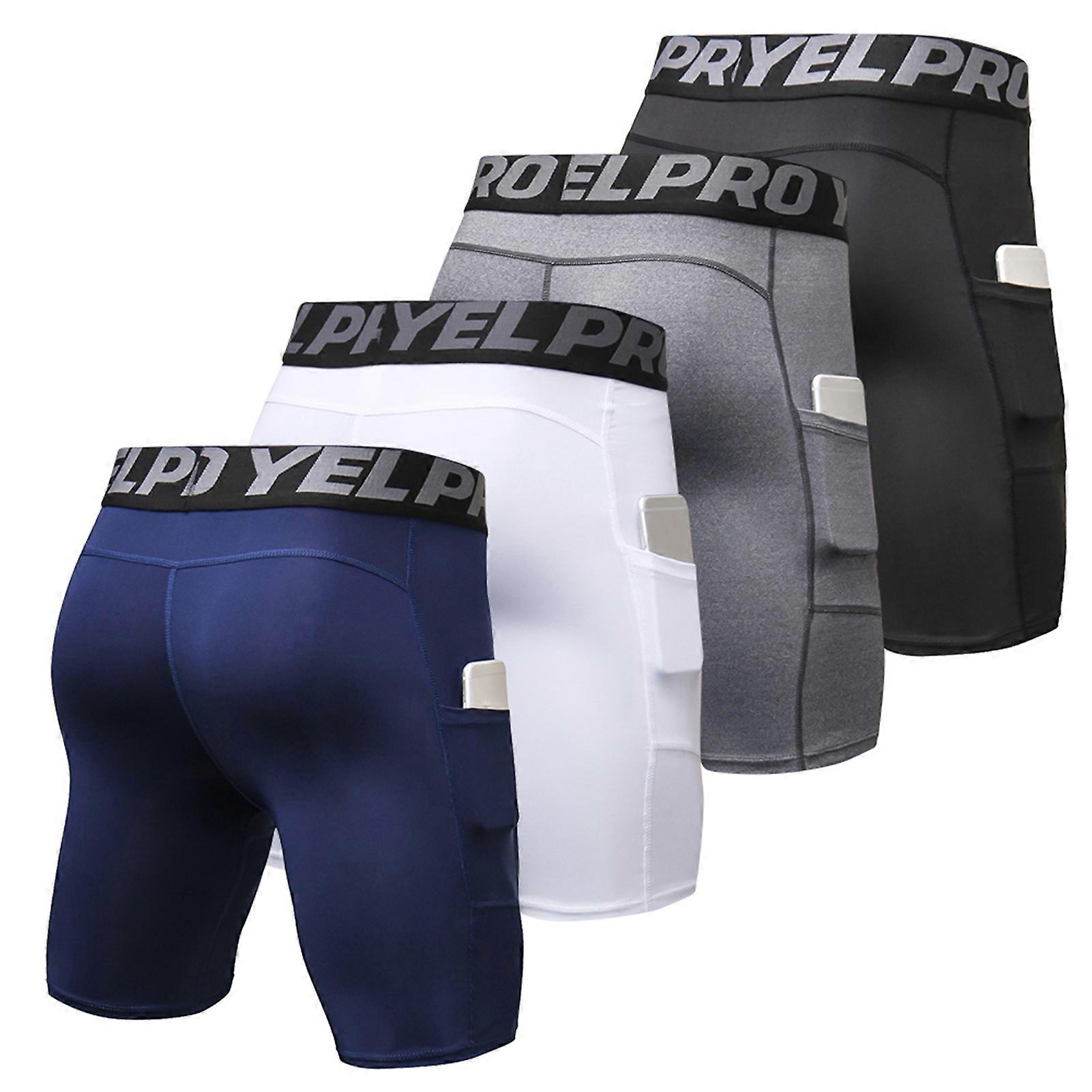 4 Packs Men Elastic Workout Shorts with Pocket, EU S-XXL