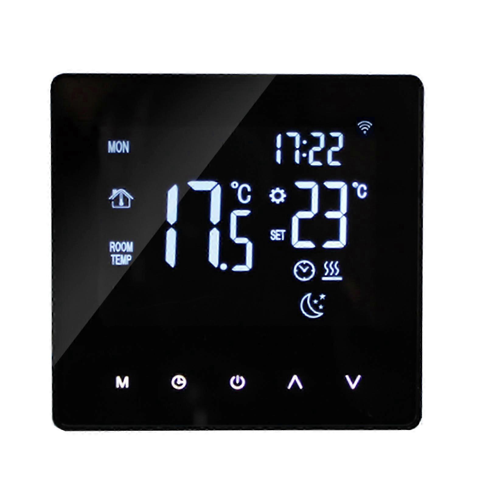 Smart LCD Touch Thermostat for Water & Underfloor Heating, WiFi Programmable, Black