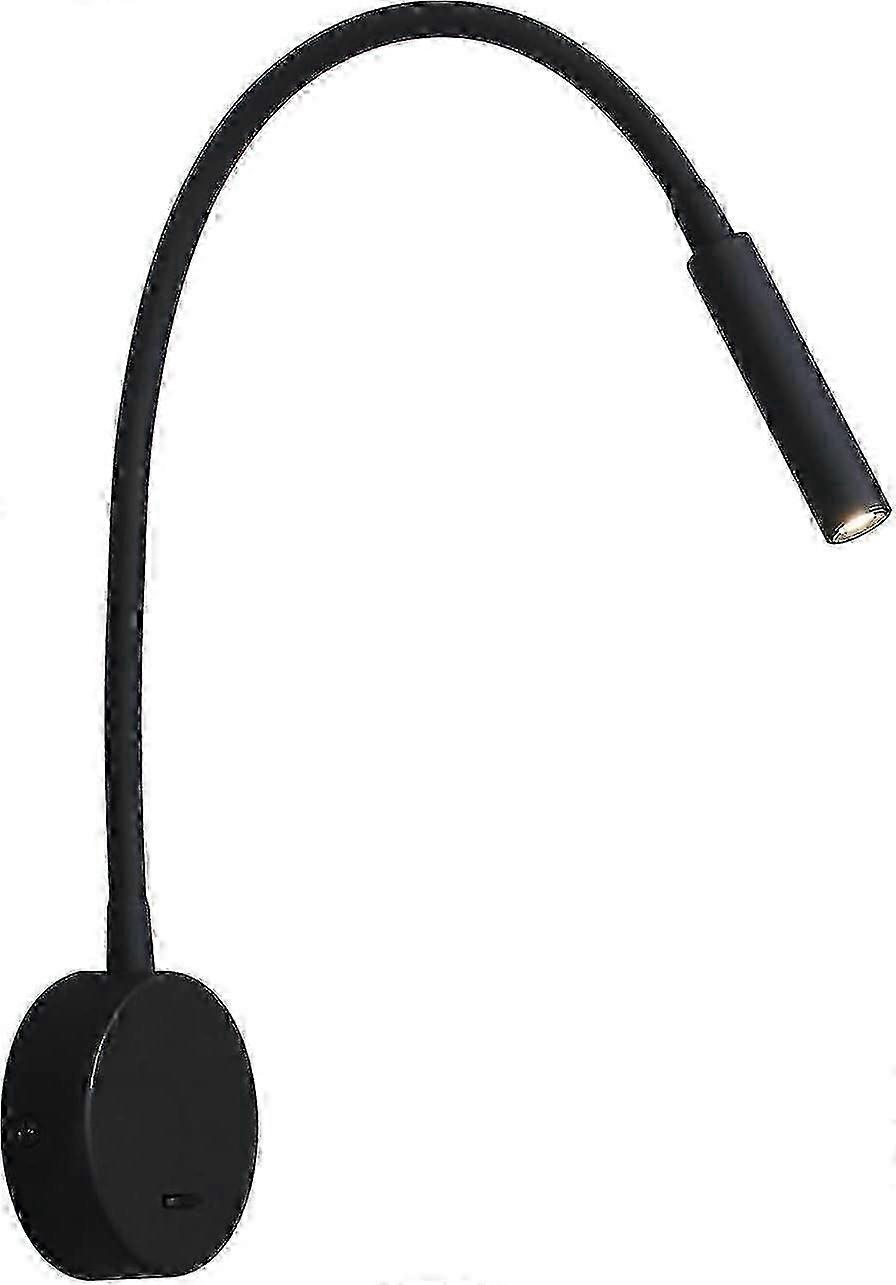 Gooseneck Lamp Black, 3W LED 3000K Warm White Bedside Reading Light Wall Mounted, Aluminum Bedside Reading Lamp with Switch for Book