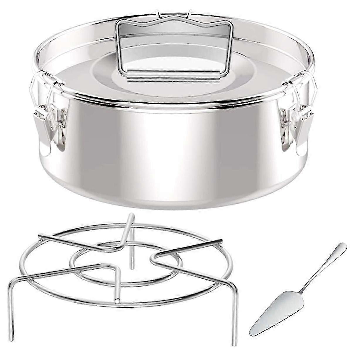 Edelstahl-Flanpfanne mit Deckel und Gestell - 6QT Flanform für Topf (3QT, 8QT Optionen) - Silber