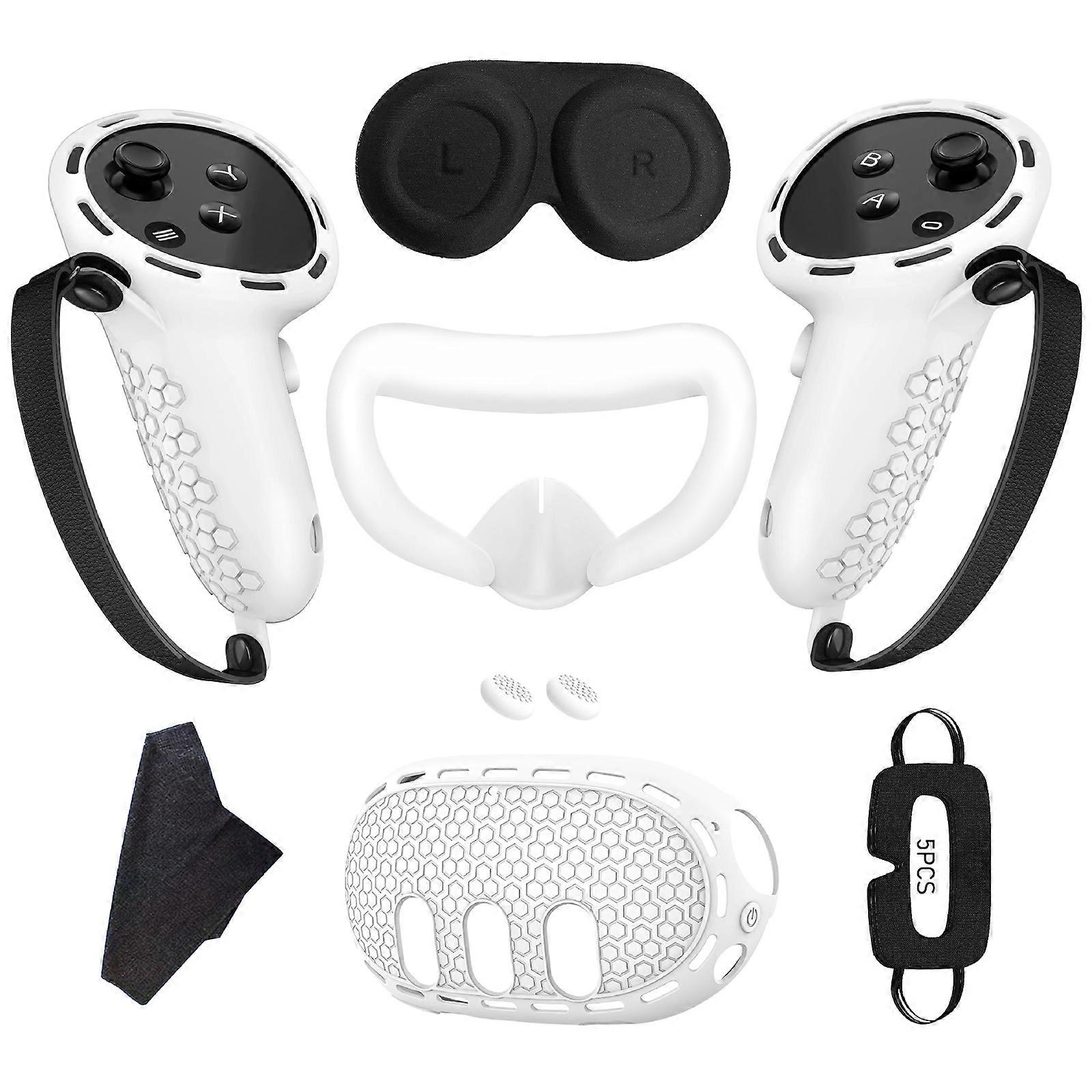 All in One VR Accessory Bundle for Headset Controller VR Protective Covers VR Silicone Eye Mask Rocker Caps Replacement White